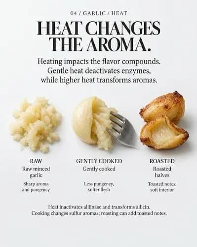 Three garlic preparation stages: raw minced garlic, gently cooked garlic, and roasted garlic