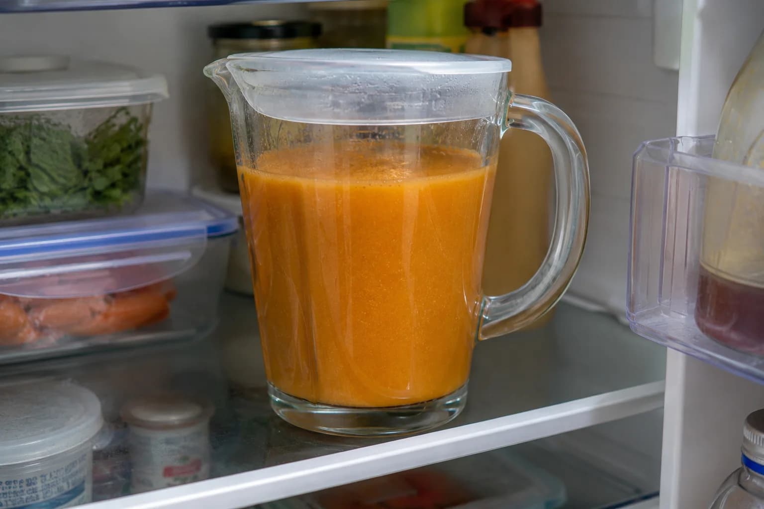 Freshly blended Qamar al-Din apricot drink being chilled before serving.