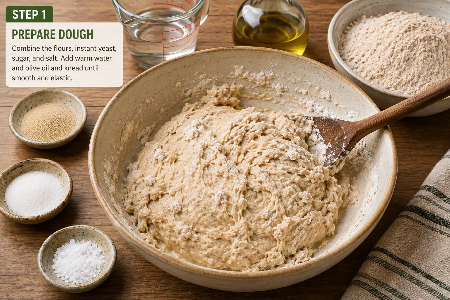Soft whole wheat dough being prepared for Lebanese cheese fatayer.